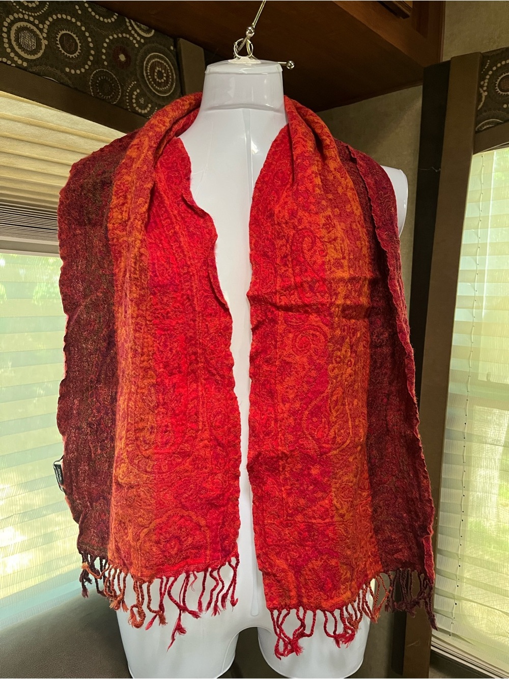 100% Wool Alexandria Pierce Red Paisley Scarf - Women Accessories